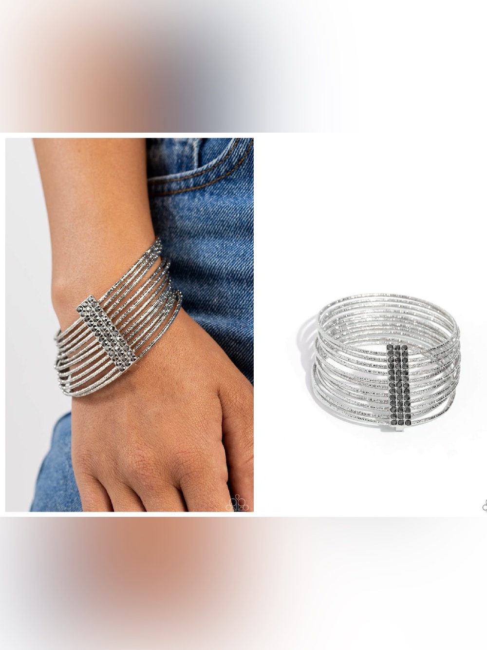 Hannah Silver Multi-Row Crystal Accent Cuff Bracelet